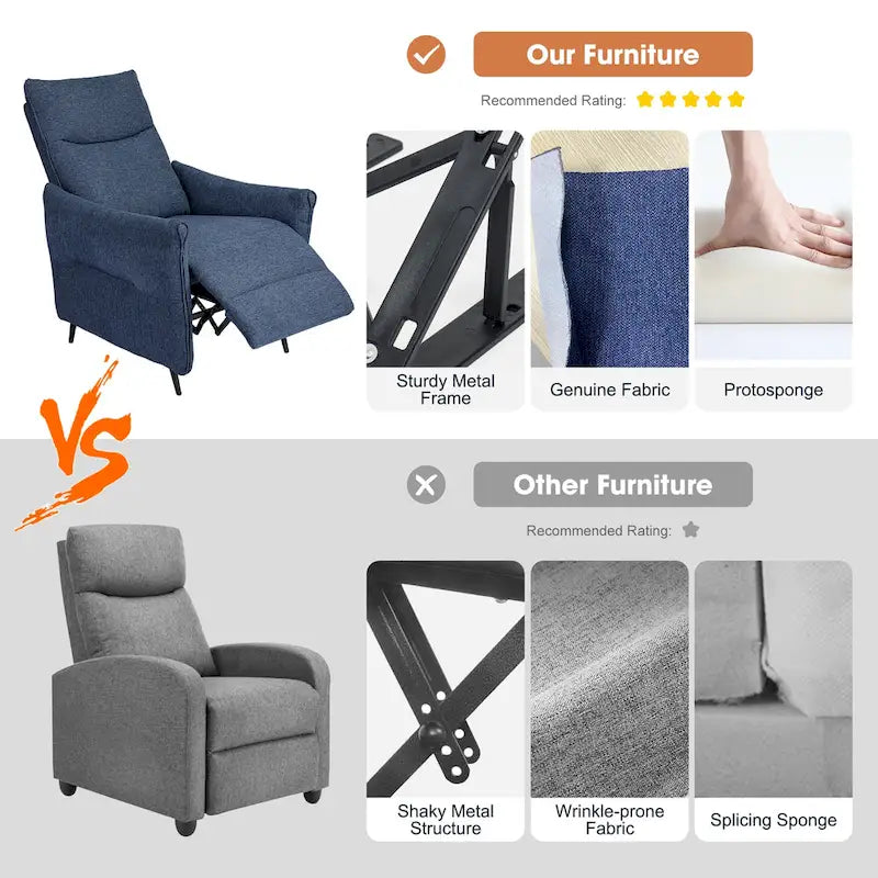 41" Terugduwbare relaxfauteuil met ergonomische gesegmenteerde rugleuning