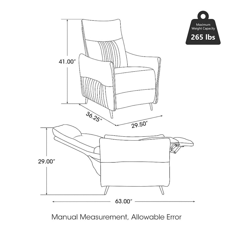 41" Terugduwbare relaxfauteuil met ergonomische gesegmenteerde rugleuning