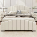Platformbed, Tweepersoons/Queensize, Fluweel Gestoffeerd Frame, Gecapitonneerd Hoofd- en Voetbord, Geen Boxspring Nodig