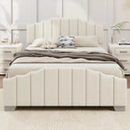Platformbed, Tweepersoons/Queensize, Fluweel Gestoffeerd Frame, Gecapitonneerd Hoofd- en Voetbord, Geen Boxspring Nodig
