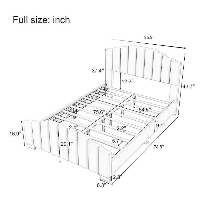 Platformbed, Tweepersoons/Queensize, Fluweel Gestoffeerd Frame, Gecapitonneerd Hoofd- en Voetbord, Geen Boxspring Nodig