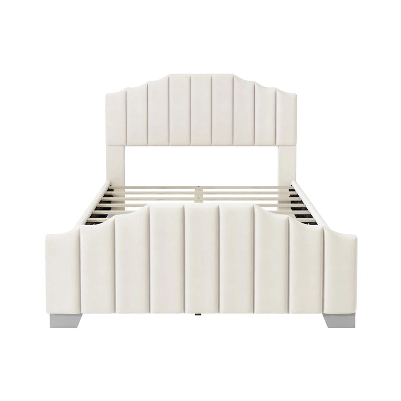 Platformbed, Tweepersoons/Queensize, Fluweel Gestoffeerd Frame, Gecapitonneerd Hoofd- en Voetbord, Geen Boxspring Nodig