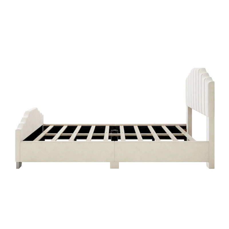 Platformbed, Tweepersoons/Queensize, Fluweel Gestoffeerd Frame, Gecapitonneerd Hoofd- en Voetbord, Geen Boxspring Nodig