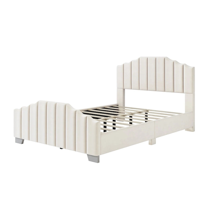 Platformbed, Tweepersoons/Queensize, Fluweel Gestoffeerd Frame, Gecapitonneerd Hoofd- en Voetbord, Geen Boxspring Nodig