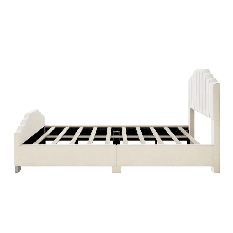 Platformbed, Tweepersoons/Queensize, Fluweel Gestoffeerd Frame, Gecapitonneerd Hoofd- en Voetbord, Geen Boxspring Nodig