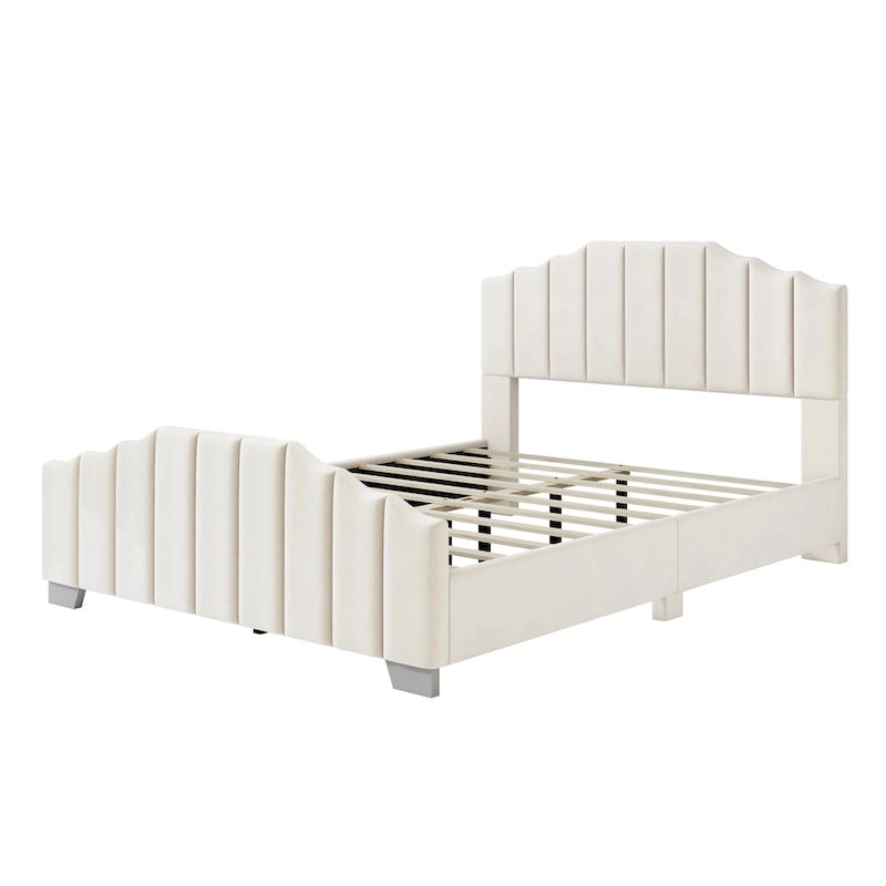 Platformbed, Tweepersoons/Queensize, Fluweel Gestoffeerd Frame, Gecapitonneerd Hoofd- en Voetbord, Geen Boxspring Nodig