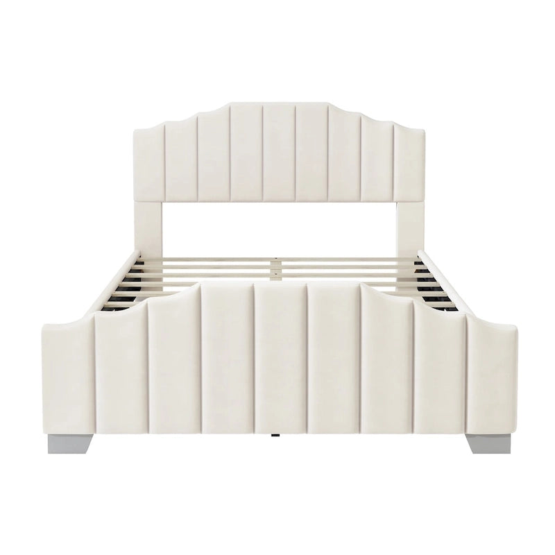 Platformbed, Tweepersoons/Queensize, Fluweel Gestoffeerd Frame, Gecapitonneerd Hoofd- en Voetbord, Geen Boxspring Nodig