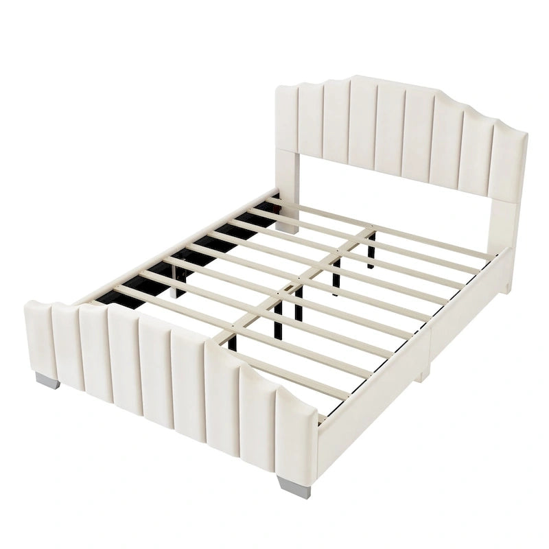 Platformbed, Tweepersoons/Queensize, Fluweel Gestoffeerd Frame, Gecapitonneerd Hoofd- en Voetbord, Geen Boxspring Nodig