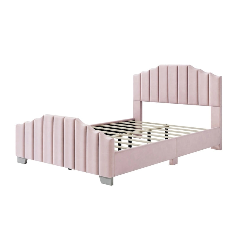 Platformbed, Tweepersoons/Queensize, Fluweel Gestoffeerd Frame, Gecapitonneerd Hoofd- en Voetbord, Geen Boxspring Nodig