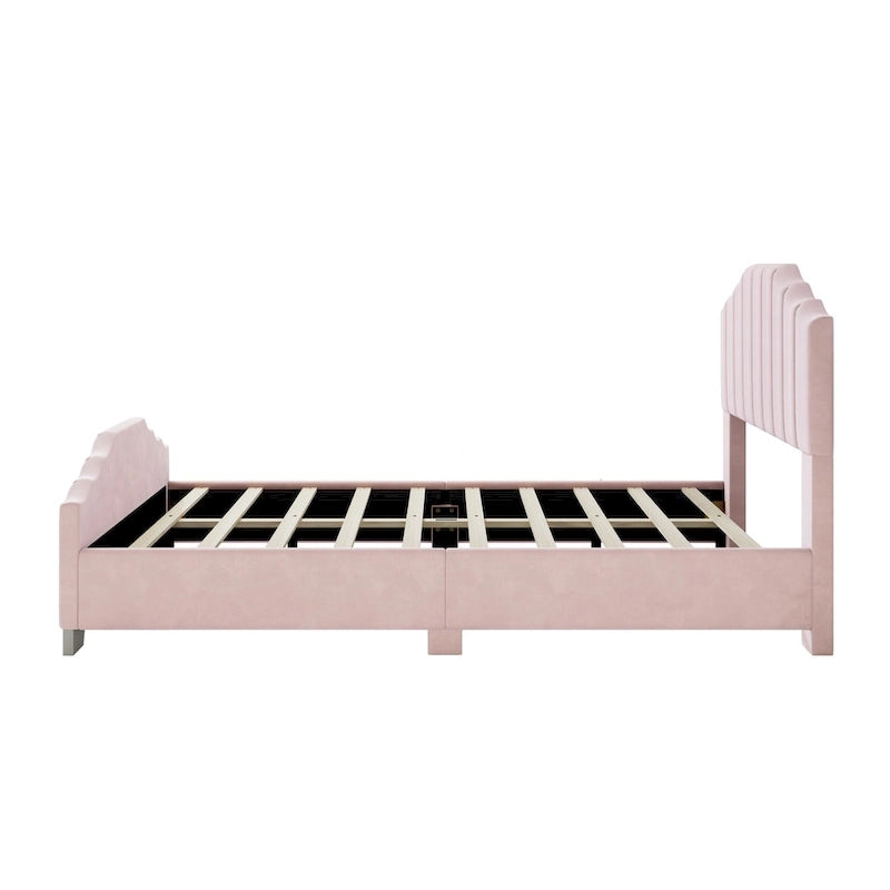 Platformbed, Tweepersoons/Queensize, Fluweel Gestoffeerd Frame, Gecapitonneerd Hoofd- en Voetbord, Geen Boxspring Nodig