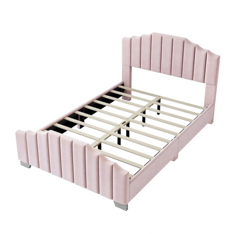 Platformbed, Tweepersoons/Queensize, Fluweel Gestoffeerd Frame, Gecapitonneerd Hoofd- en Voetbord, Geen Boxspring Nodig