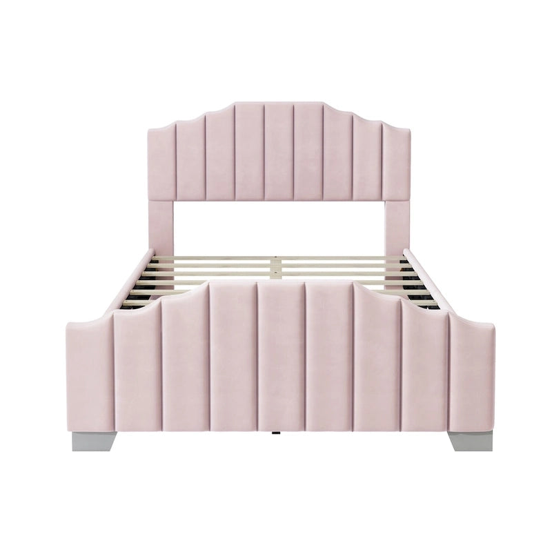 Platformbed, Tweepersoons/Queensize, Fluweel Gestoffeerd Frame, Gecapitonneerd Hoofd- en Voetbord, Geen Boxspring Nodig