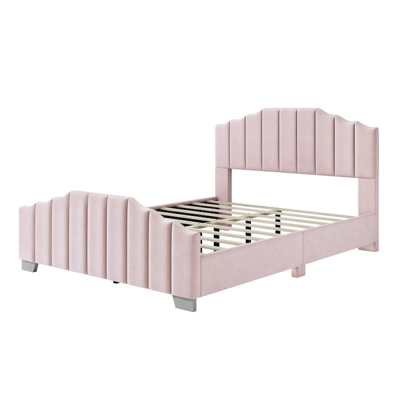 Platformbed, Tweepersoons/Queensize, Fluweel Gestoffeerd Frame, Gecapitonneerd Hoofd- en Voetbord, Geen Boxspring Nodig
