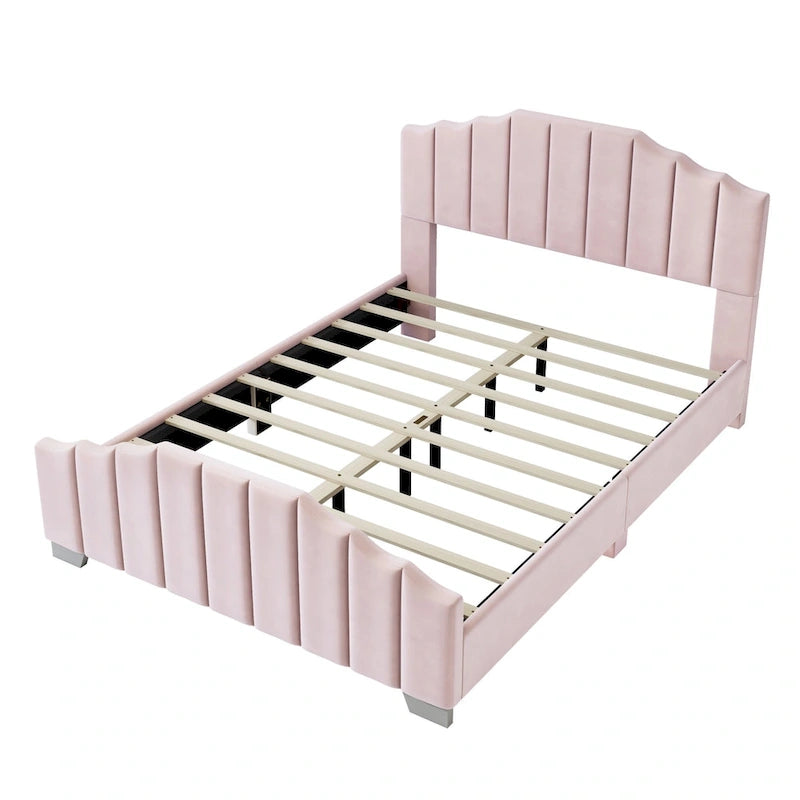 Platformbed, Tweepersoons/Queensize, Fluweel Gestoffeerd Frame, Gecapitonneerd Hoofd- en Voetbord, Geen Boxspring Nodig
