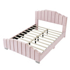 Platformbed, Tweepersoons/Queensize, Fluweel Gestoffeerd Frame, Gecapitonneerd Hoofd- en Voetbord, Geen Boxspring Nodig