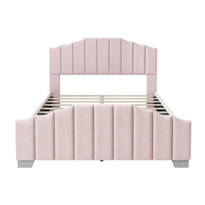 Platformbed, Tweepersoons/Queensize, Fluweel Gestoffeerd Frame, Gecapitonneerd Hoofd- en Voetbord, Geen Boxspring Nodig