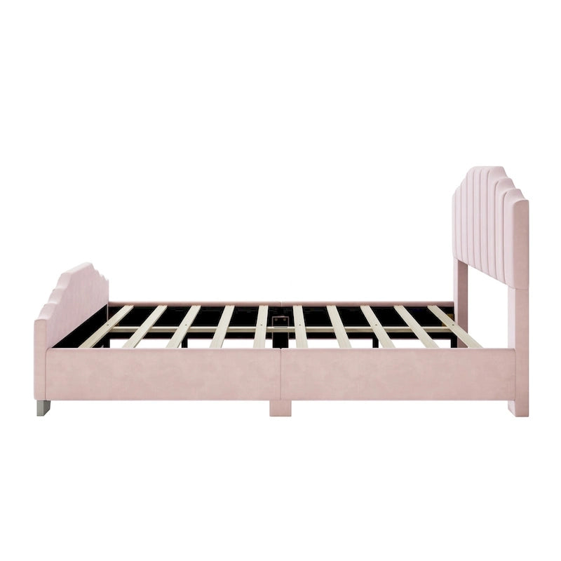 Platformbed, Tweepersoons/Queensize, Fluweel Gestoffeerd Frame, Gecapitonneerd Hoofd- en Voetbord, Geen Boxspring Nodig