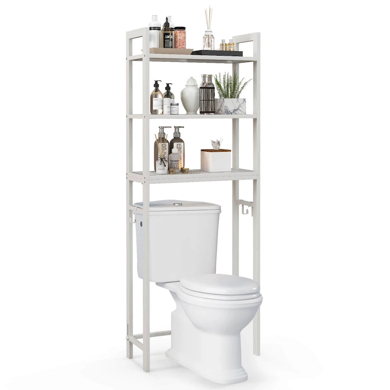 Opbergrek voor boven het toilet met 3 planken en S-haken