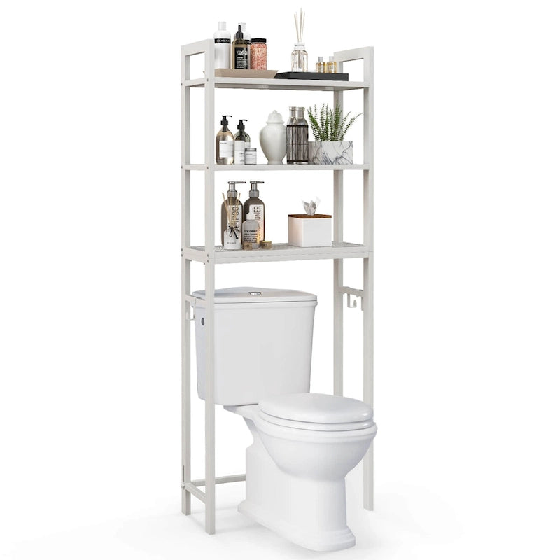 Opbergrek voor boven het toilet met 3 planken en S-haken