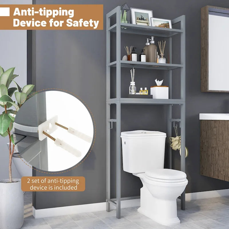 Opbergrek voor boven het toilet met 3 planken en S-haken