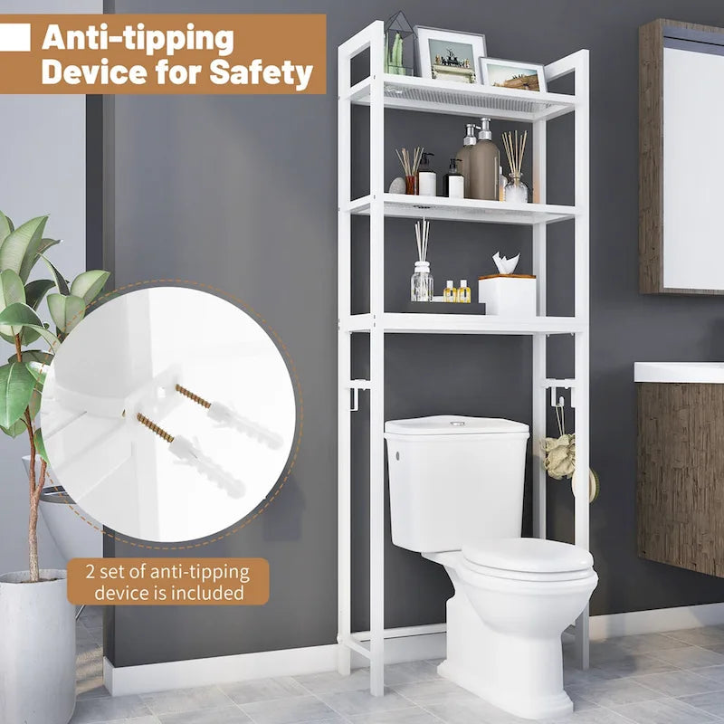 Opbergrek voor boven het toilet met 3 planken en S-haken