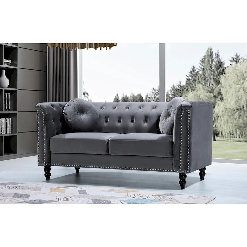 Klassieke fluwelen loveseat met nagelkoppen