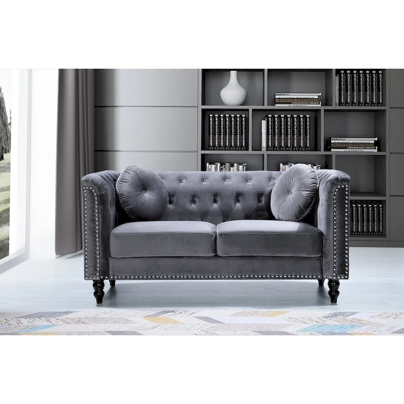 Klassieke fluwelen loveseat met nagelkoppen