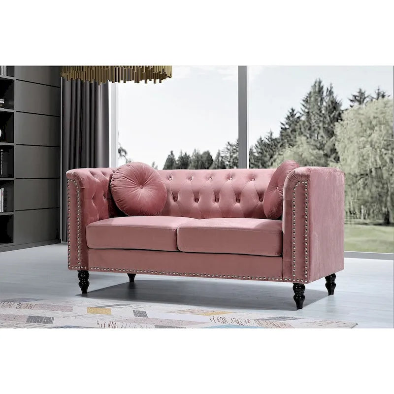 Klassieke fluwelen loveseat met nagelkoppen