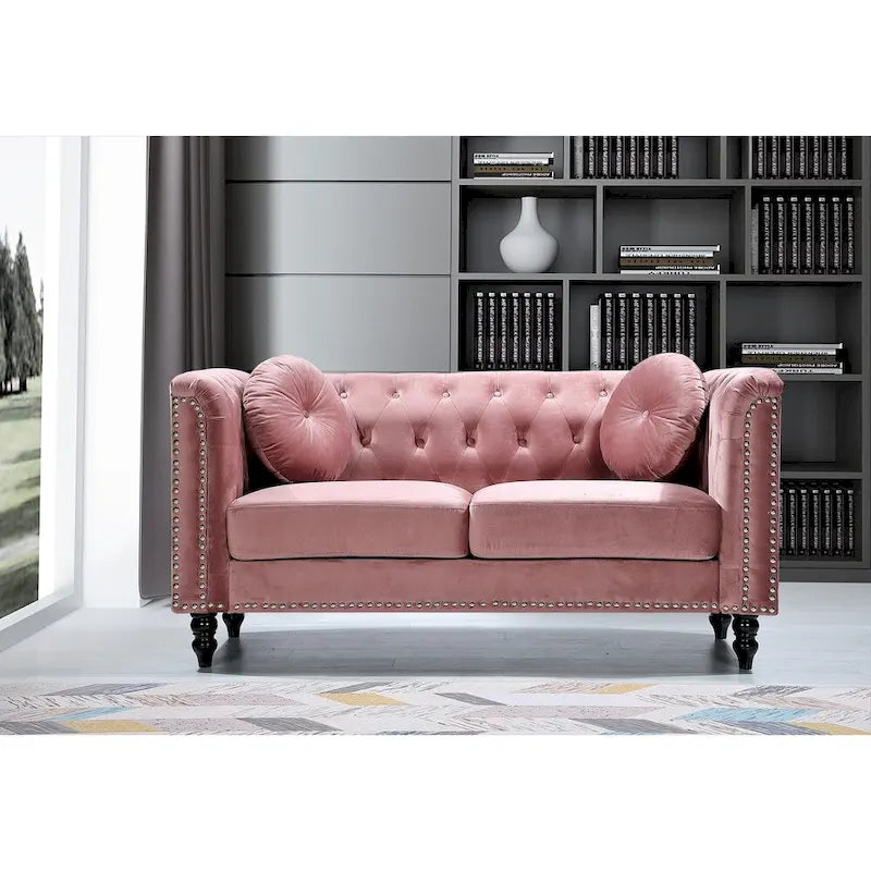Klassieke fluwelen loveseat met nagelkoppen