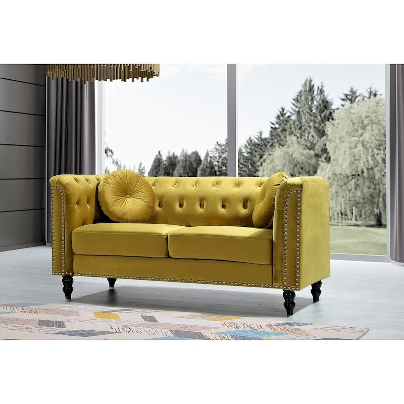 Klassieke fluwelen loveseat met nagelkoppen