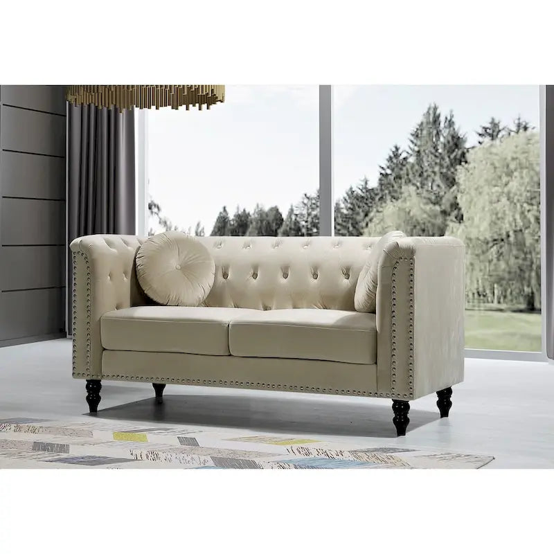 Klassieke fluwelen loveseat met nagelkoppen