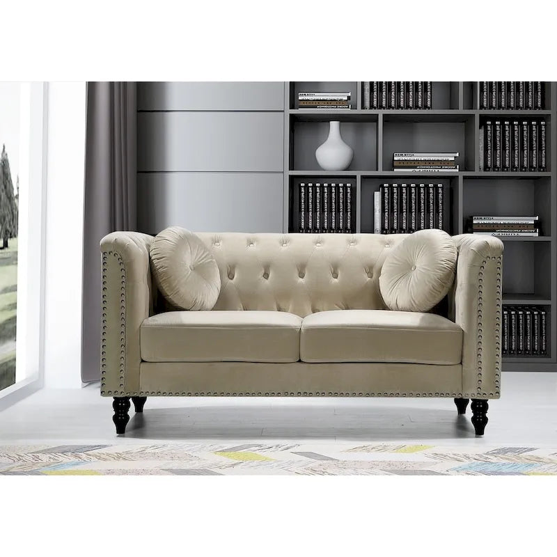 Klassieke fluwelen loveseat met nagelkoppen