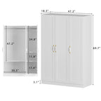 120 cm Brede Armoire Kledingkast met 3 Deuren, 2 Ophangroedes & Bloemenhandgrepen