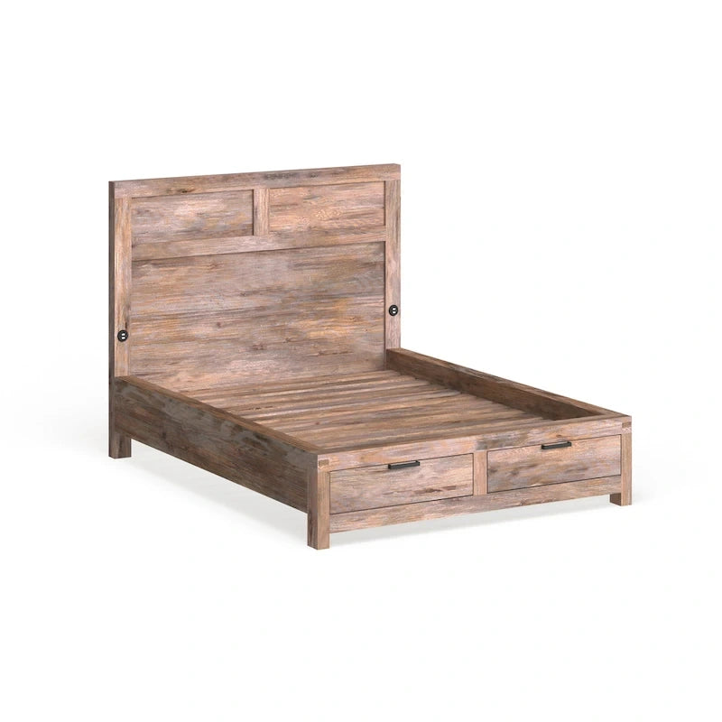 Rustiek Houten Opbergbed met 2 Laden en Hoofdbord met USB-Aansluiting