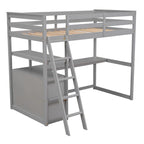 Eenpersoons hoogslaper met bureau, planken en twee laden