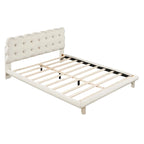 Tweepersoonsbed met fluwelen platform en LED-frame en gecapitonneerd hoofdeinde, beige