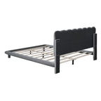 Tweepersoonsbed met fluwelen platform en LED-frame en gecapitonneerd hoofdeinde, beige