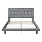 Tweepersoonsbed met fluwelen platform en LED-frame en gecapitonneerd hoofdeinde, beige