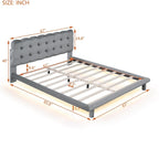 Tweepersoonsbed met fluwelen platform en LED-frame en gecapitonneerd hoofdeinde, beige