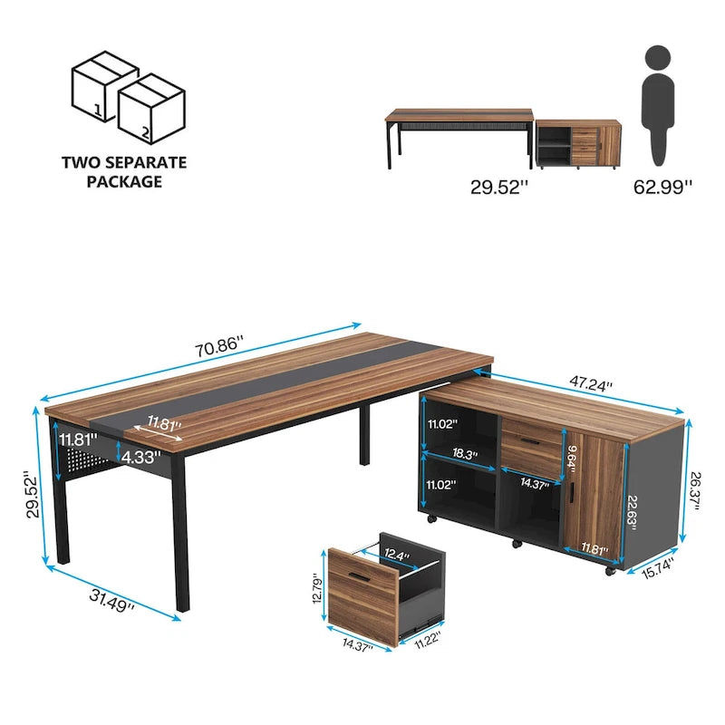 70,8-inch directiebureau met 47-inch ladeblok