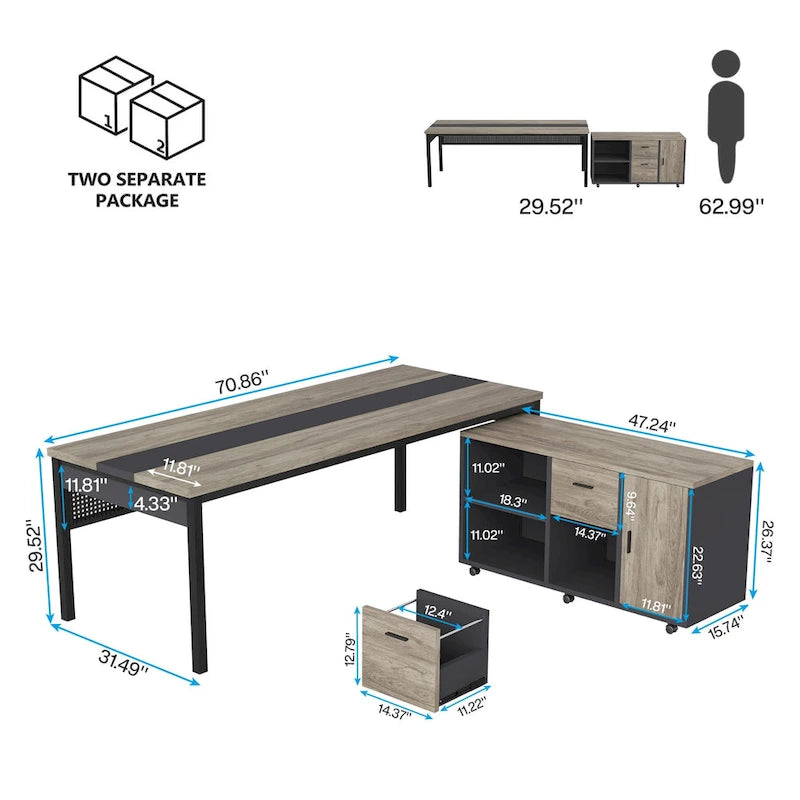 70,8-inch directiebureau met 47-inch ladeblok