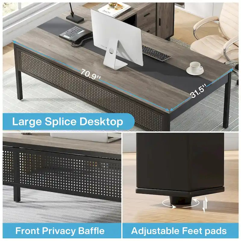 70,8-inch directiebureau met 47-inch ladeblok