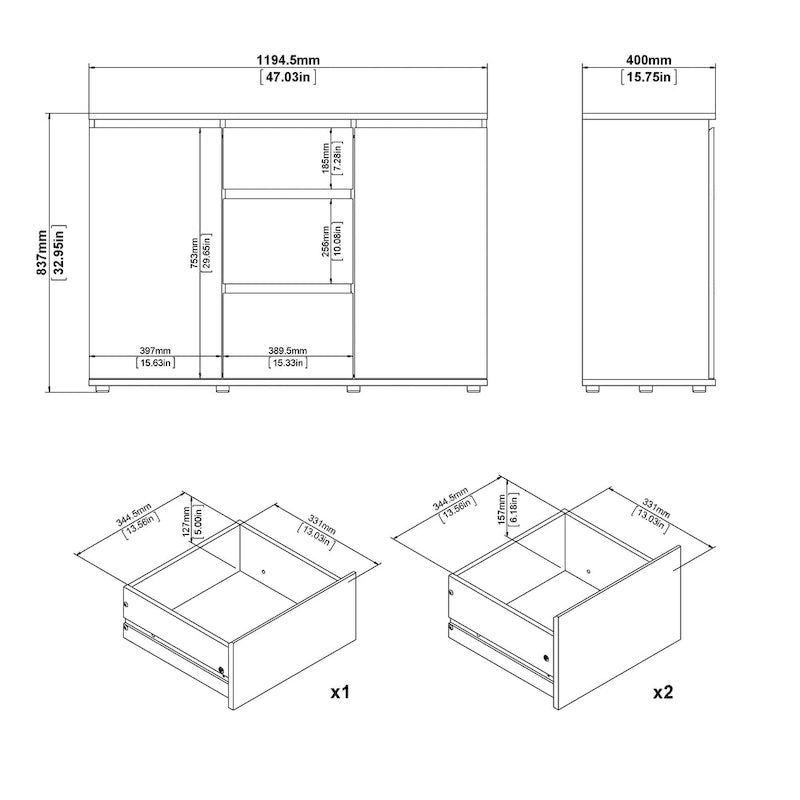 Modern Dressoir met 2 Deuren en 3 Laden – Wit