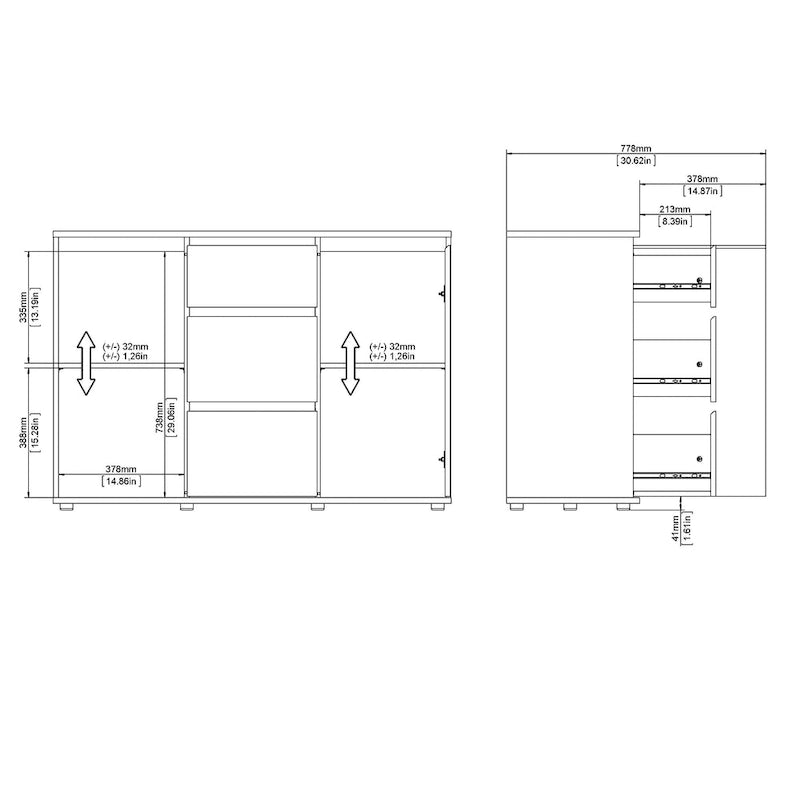 Modern Dressoir met 2 Deuren en 3 Laden – Wit