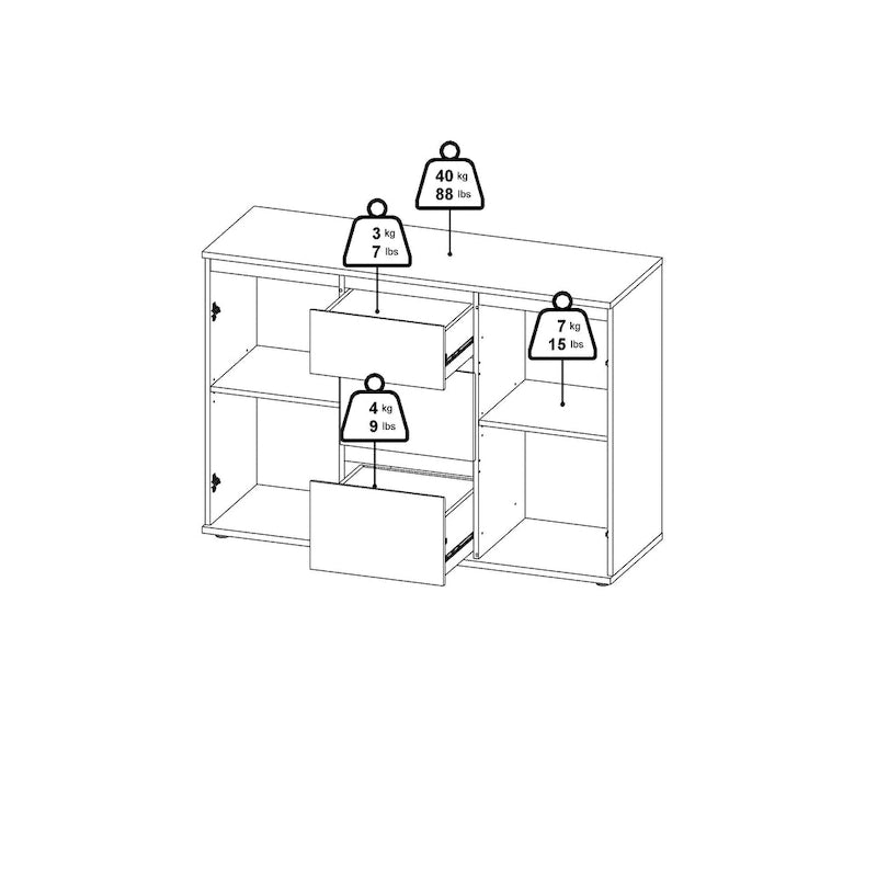 Modern Dressoir met 2 Deuren en 3 Laden – Wit