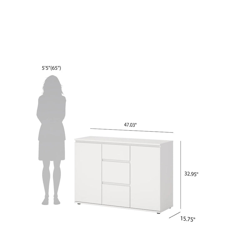 Modern Dressoir met 2 Deuren en 3 Laden – Wit