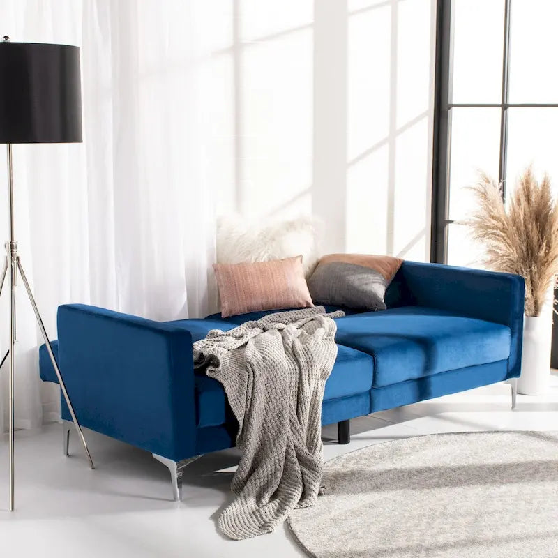 Hedendaags Opvouwbaar Fluweel Futonbed met Chromen Poten