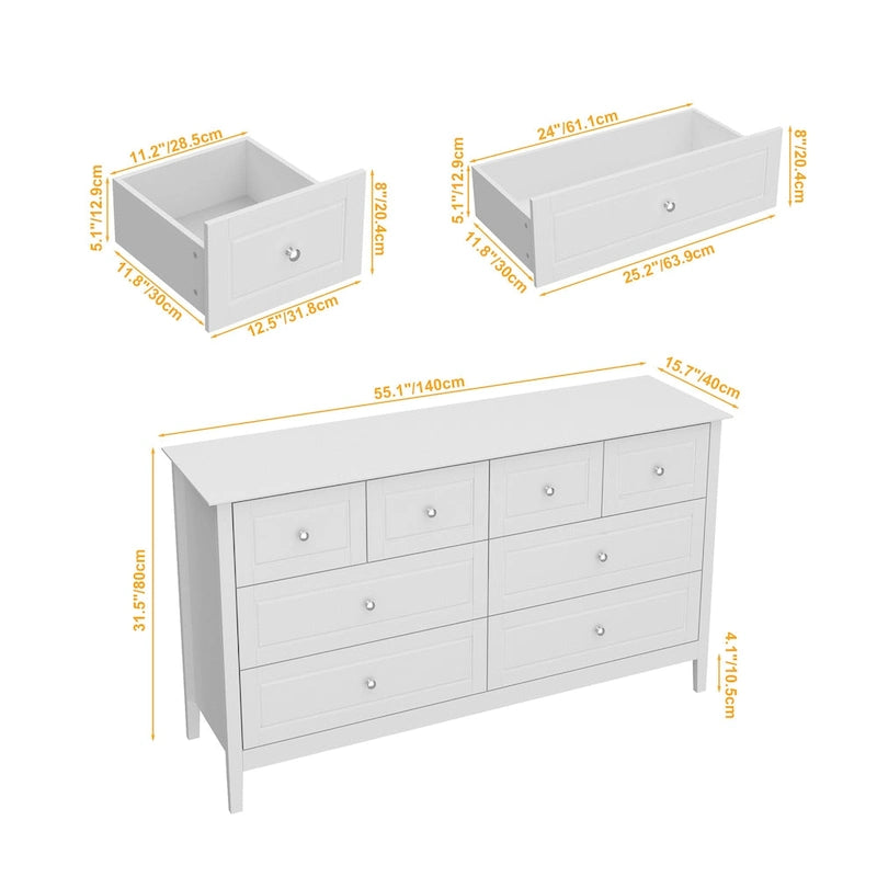 Commode met 6 lades en zilveren ronde knoppen