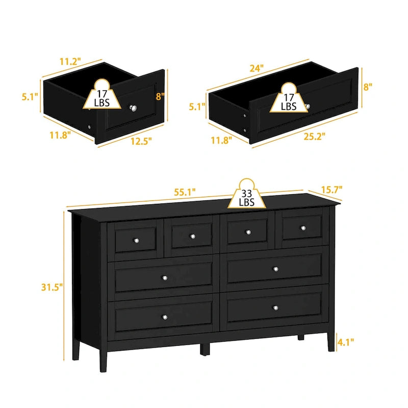 Commode met 6 lades en zilveren ronde knoppen