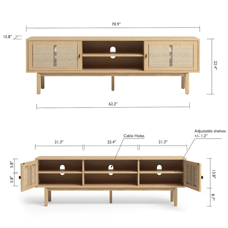 Houten TV-meubel met deuren en kabelbeheer